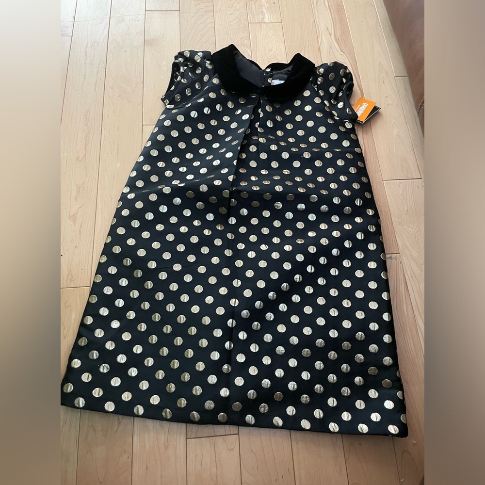 Gymboree Size 12 New Black dress with gold polka dots